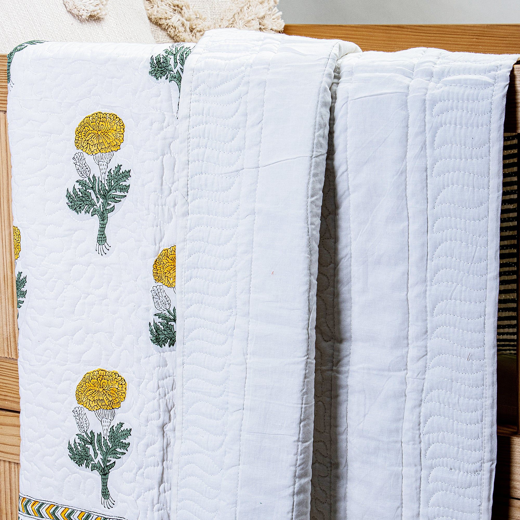 Yellow Floral Hand Printed Cotton Baby Blankets 125